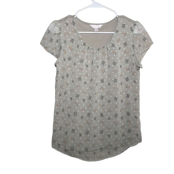 LC Lauren Conrad Blouse Women's Small Sheer Ruffle Floral Boho Cottage Top - Picture 1 of 10